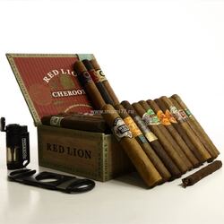 Подарочный набор King №3 of robusto (34 штуки). Резак для сигар радиус до 60, зажигалка с 4мя соплами (№302)